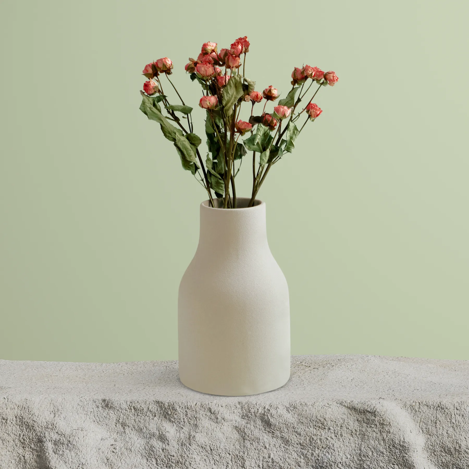 Décoration capsule, vase et composition florale